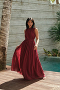 Tiered Peplum Halter Maxi Gown