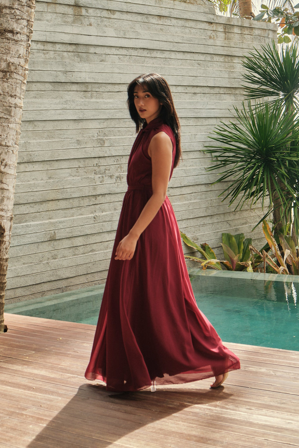 Tiered Peplum Halter Maxi Gown