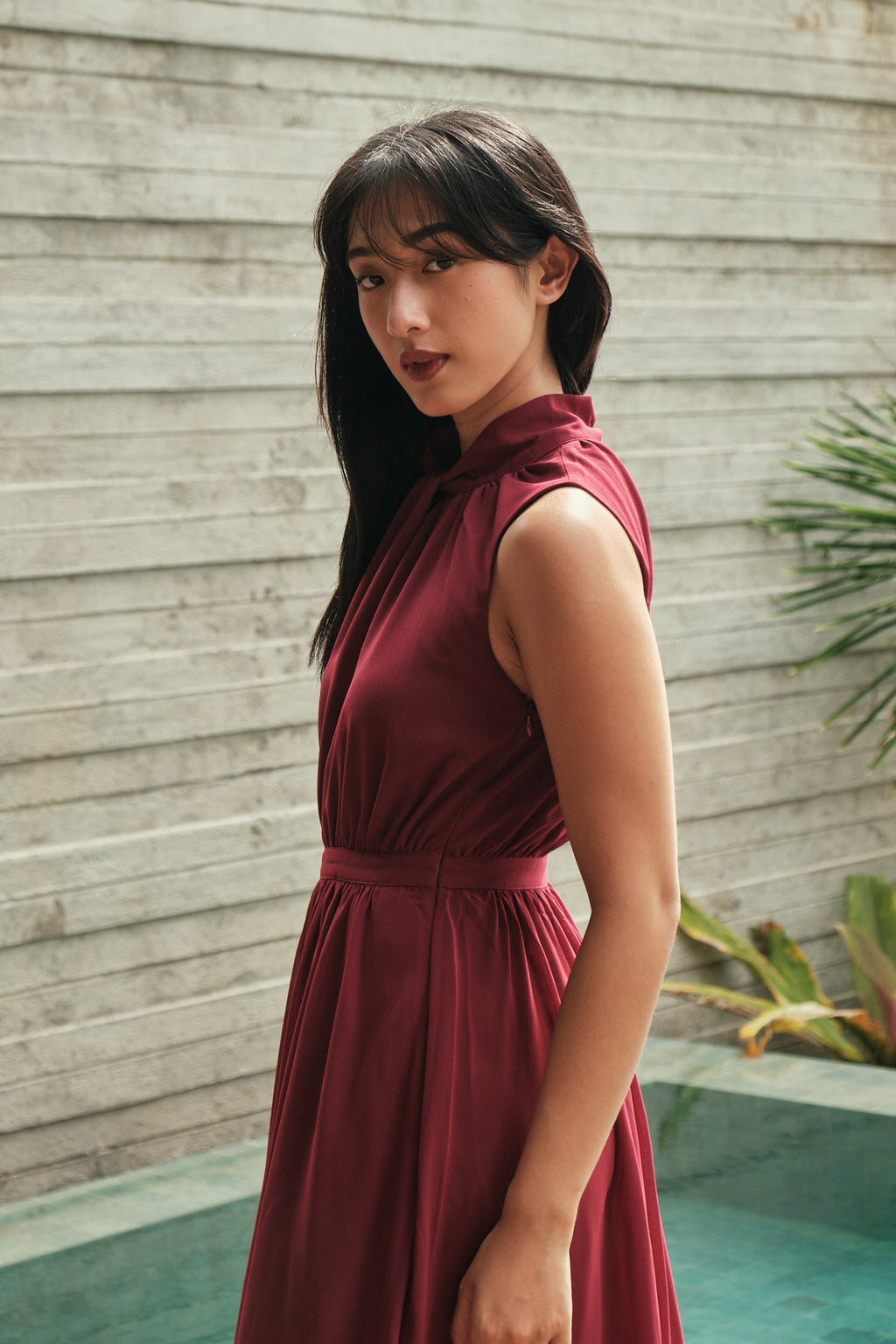 Tiered Peplum Halter Maxi Gown