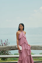 Tiered Mauve Halter Maxi  Gown