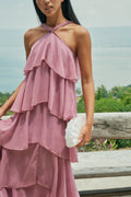 Tiered Mauve Halter Maxi  Gown