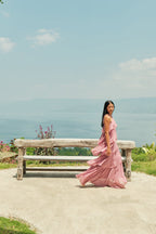 Tiered Mauve Halter Maxi  Gown