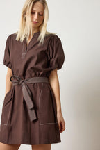 Puff Sleeve Utility Shift Dress