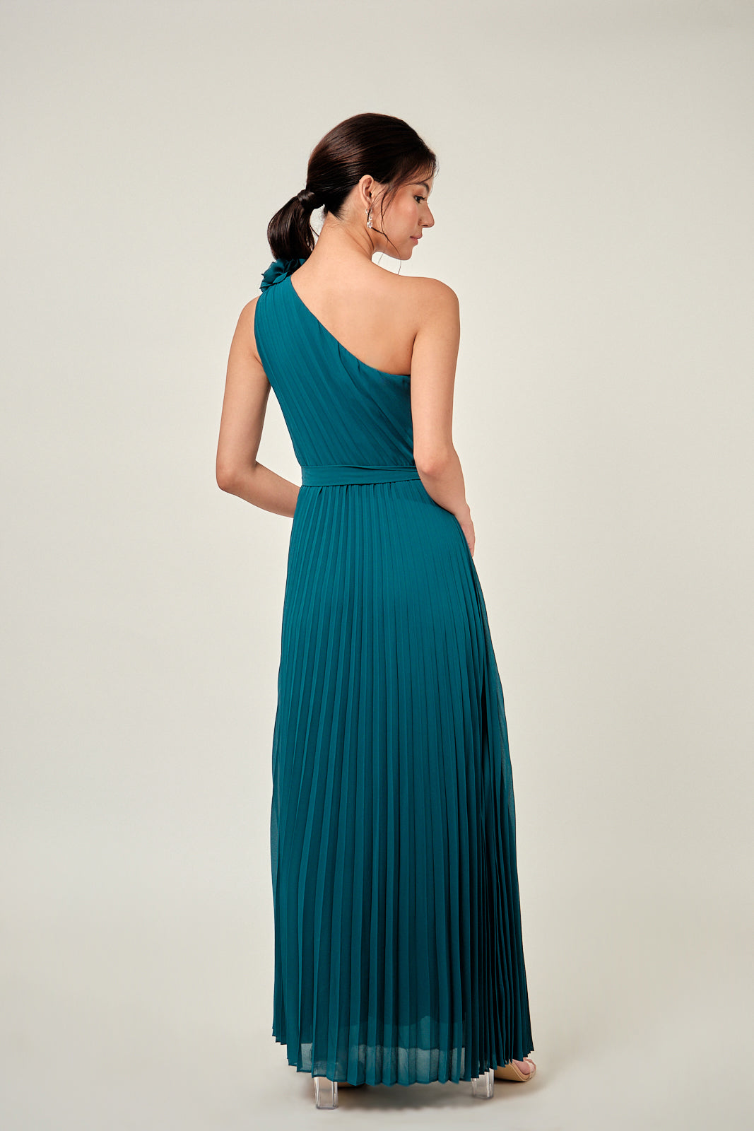 Midnight Teal Floral-Accent Gown