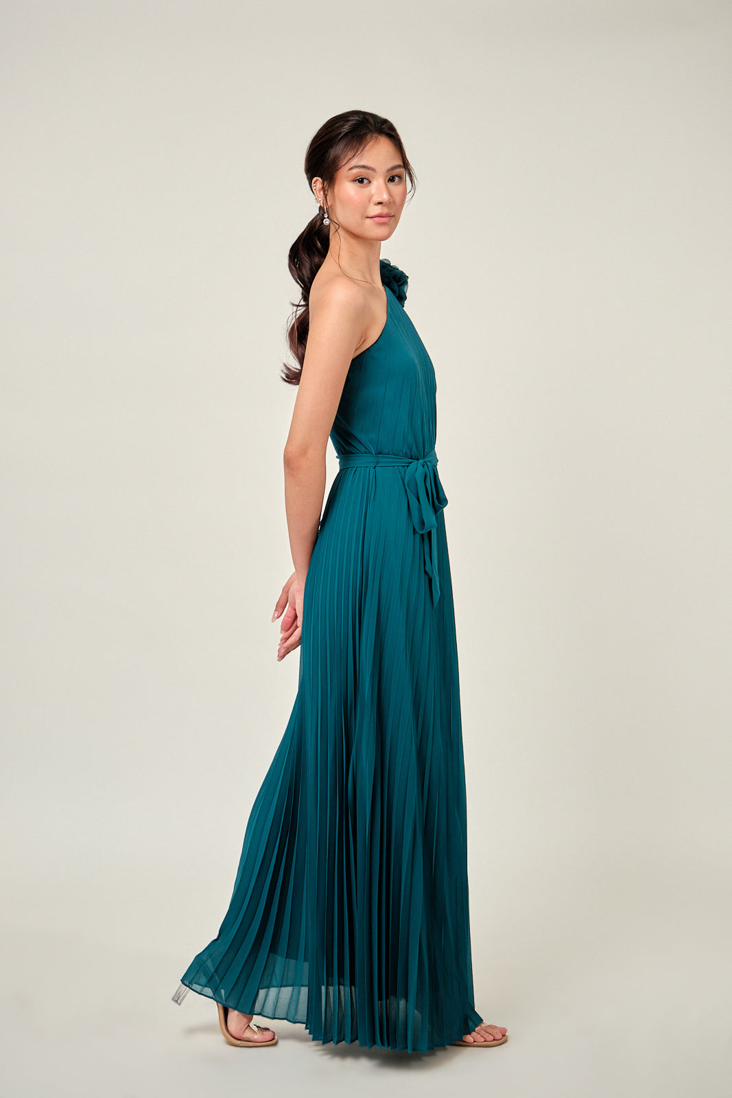 Midnight Teal Floral-Accent Gown