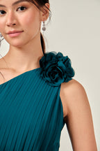 Midnight Teal Floral-Accent Gown