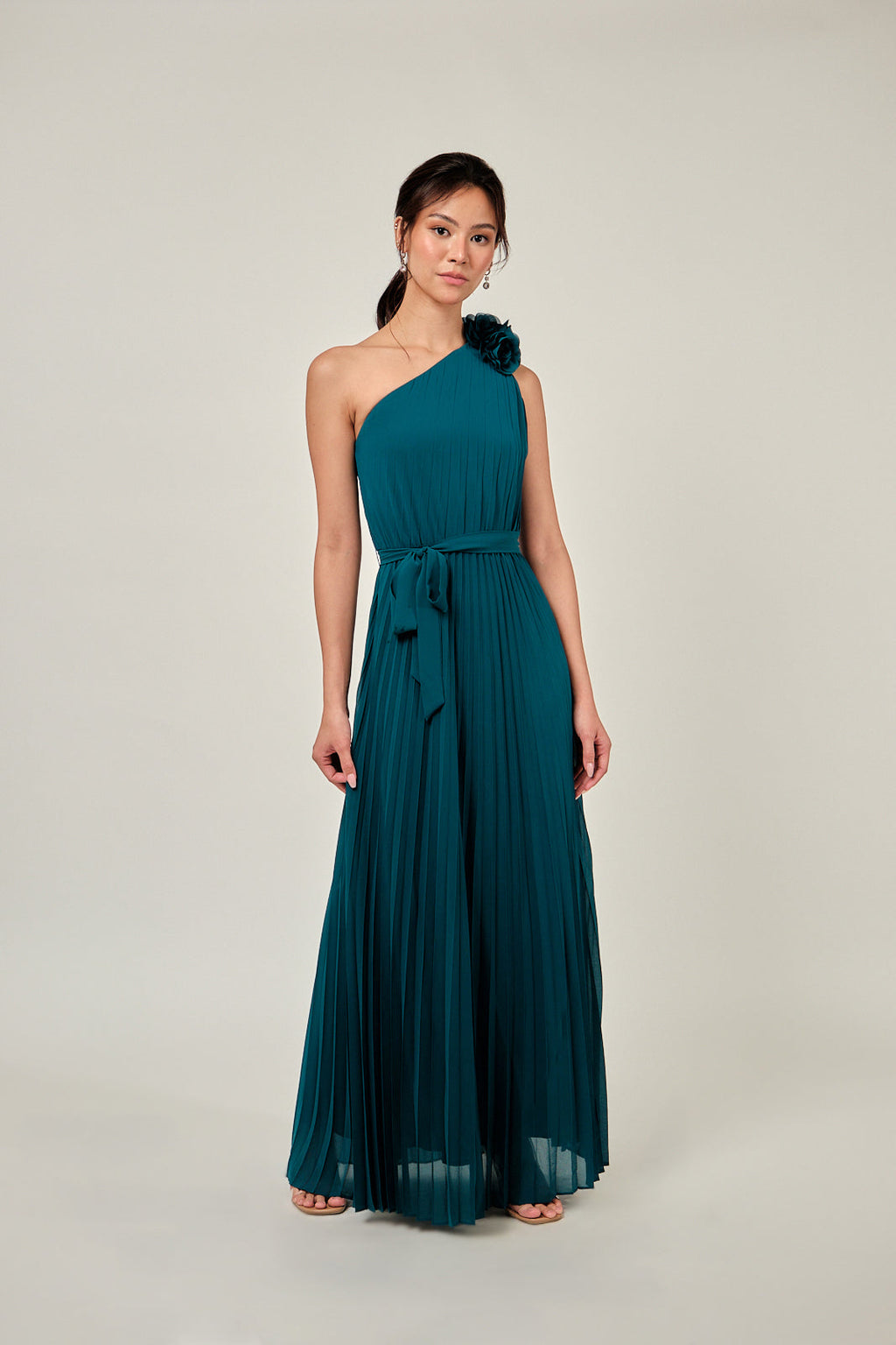 Midnight Teal Floral-Accent Gown